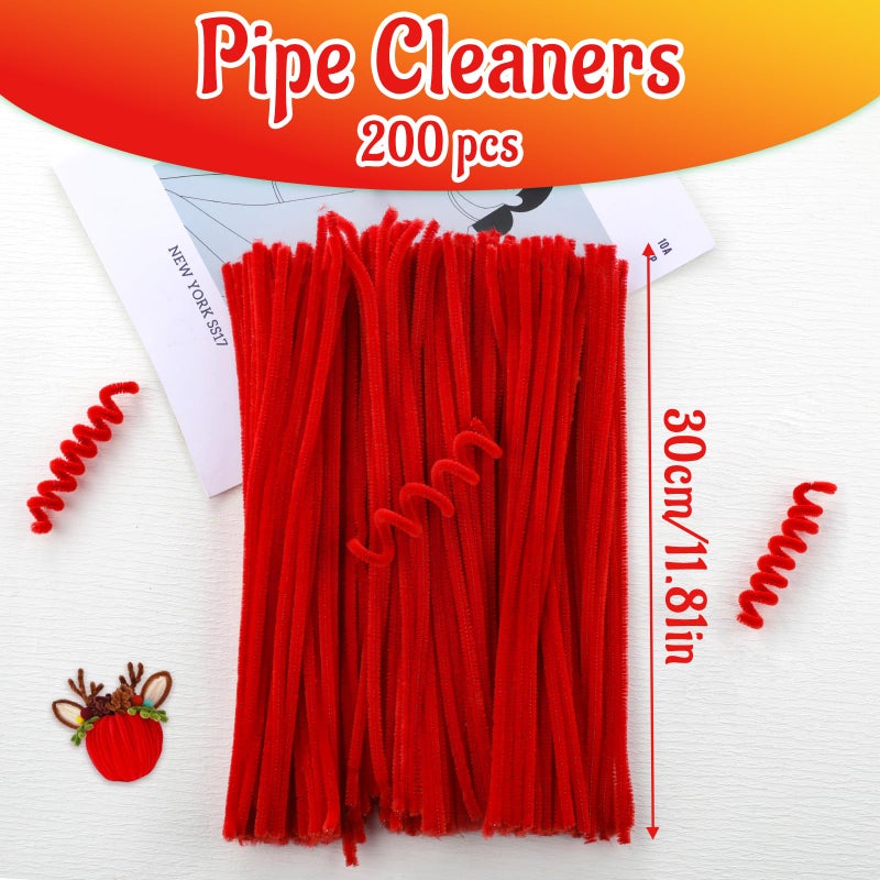Mnuizu 200pcs Pipe Cleaners,Pipe Cleaners Chenille Stems for Craft, Fuzzy Sticks Christmas Craft Supplies for DIY Art & Creative Crafts Decorations(Red) - Image 2